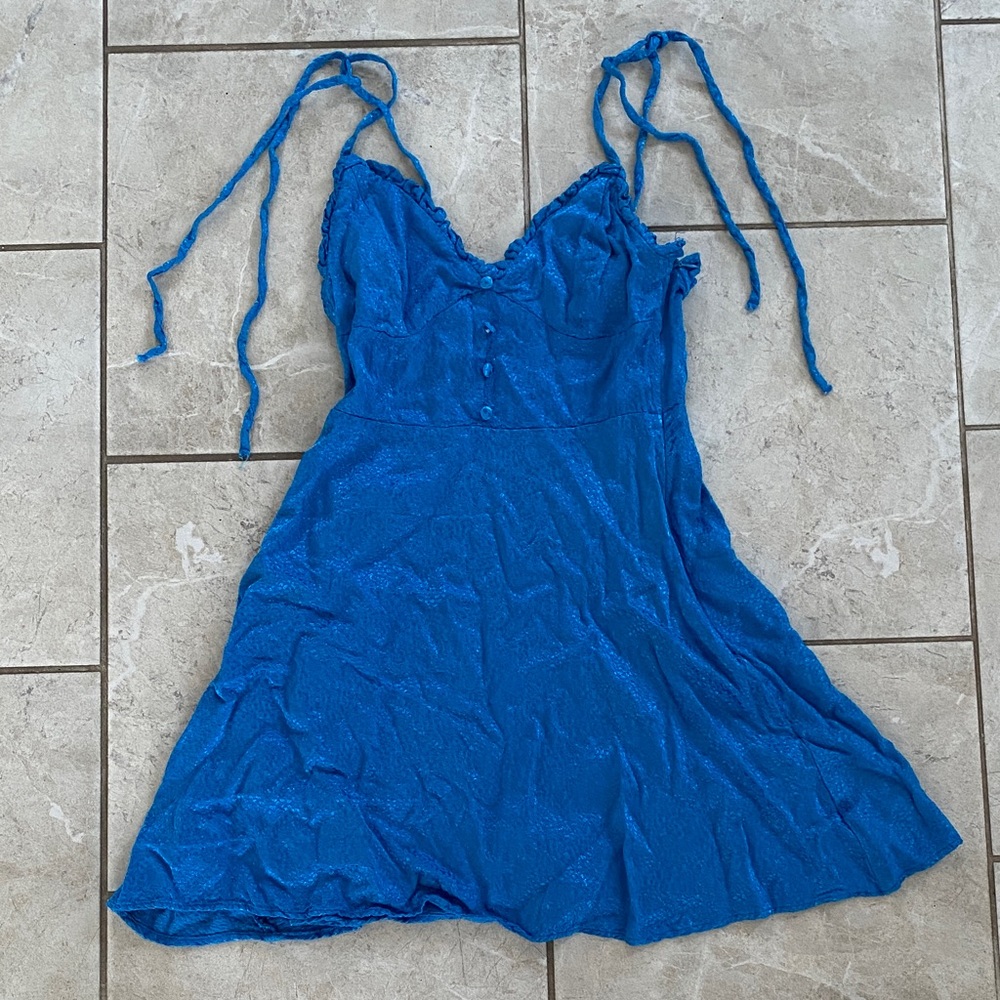 Zara Blue Leopard Print Silky Babydoll Dress XS